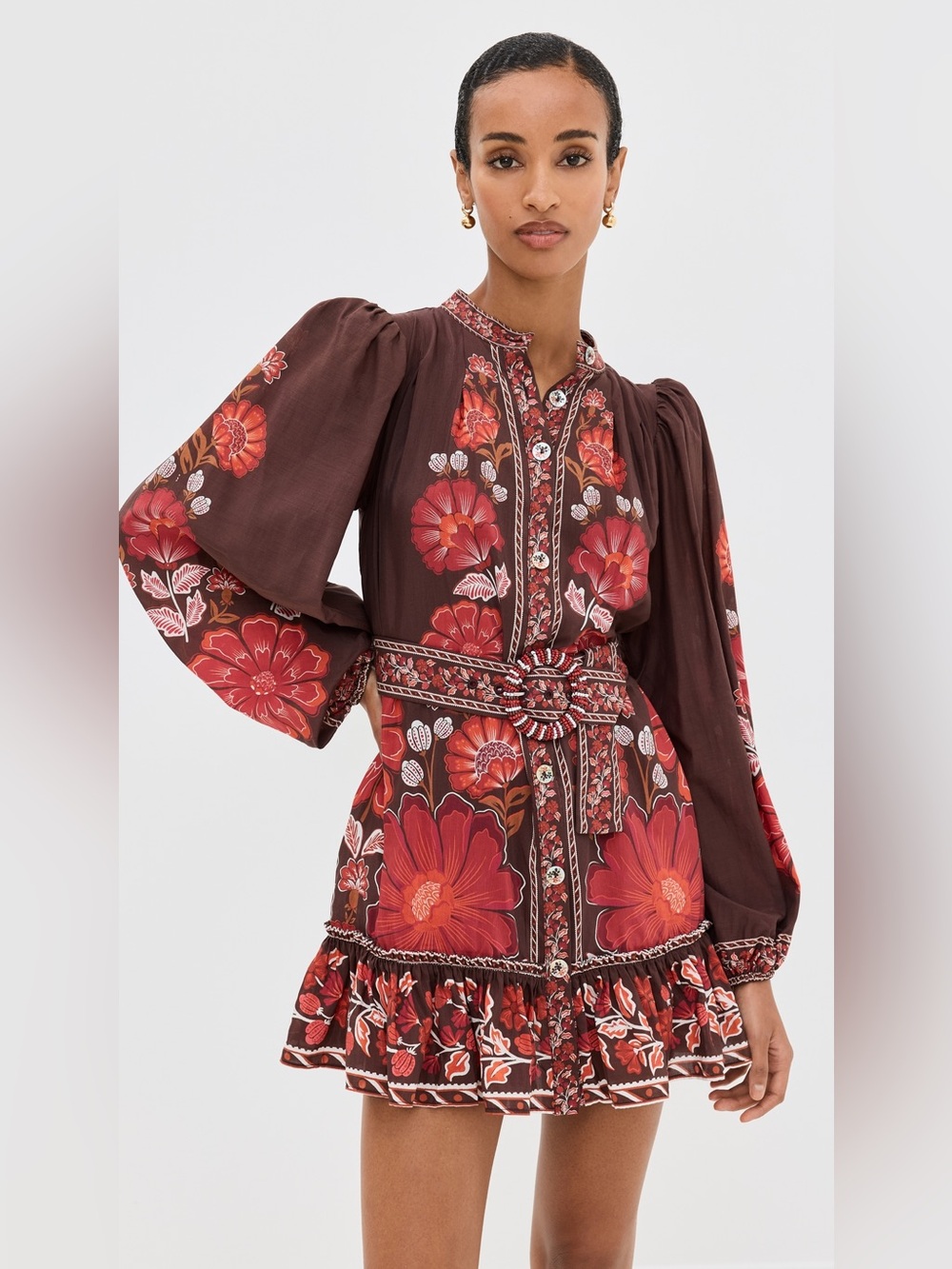Farm Rio Gigi Tapestry Brown Mini Dress NWT